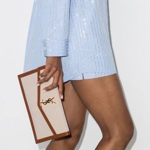 Saint Laurent Brown Canvas Uptown Envelope Clutch